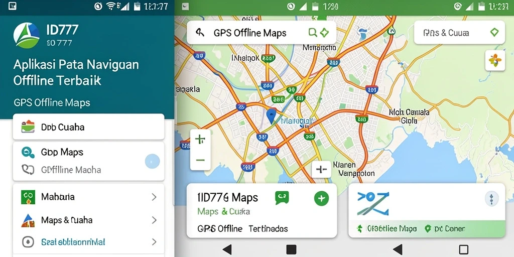 Tampilan antarmuka ID777 yang sederhana dan informatif untuk navigasi offline.