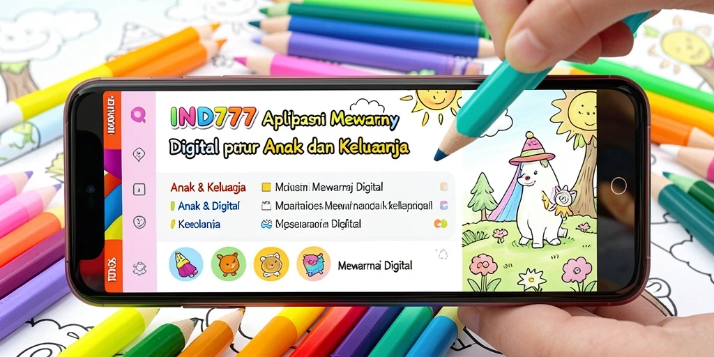 Antarmuka aplikasi mewarnai digital dengan berbagai pilihan gambar.