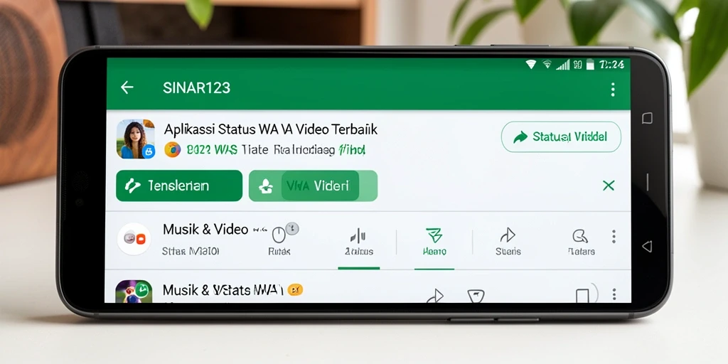 Antarmuka SINAR123 dengan tampilan video status yang menarik.